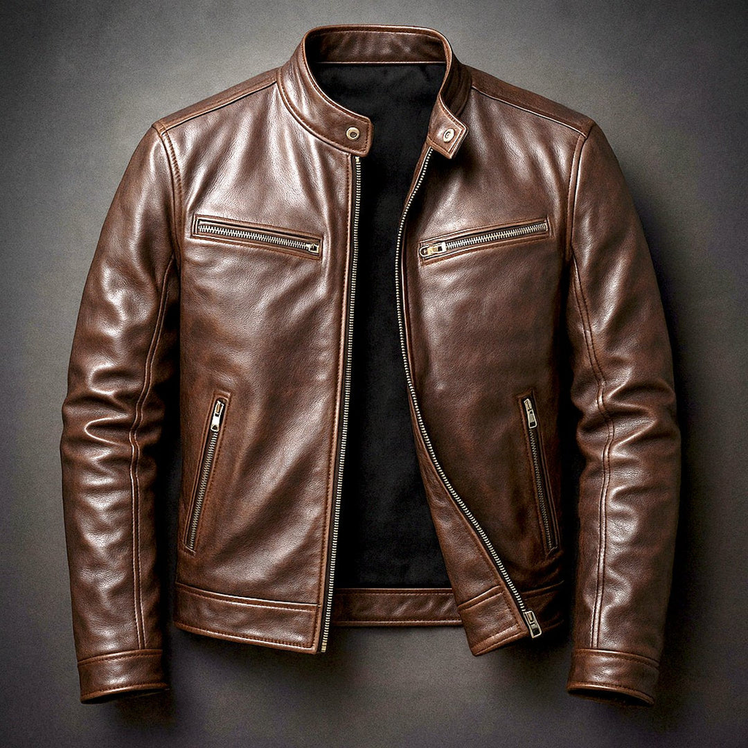Freddie | Mens Slim-Fit Faux Leather Biker Jacket Zip-Up Moto Coat