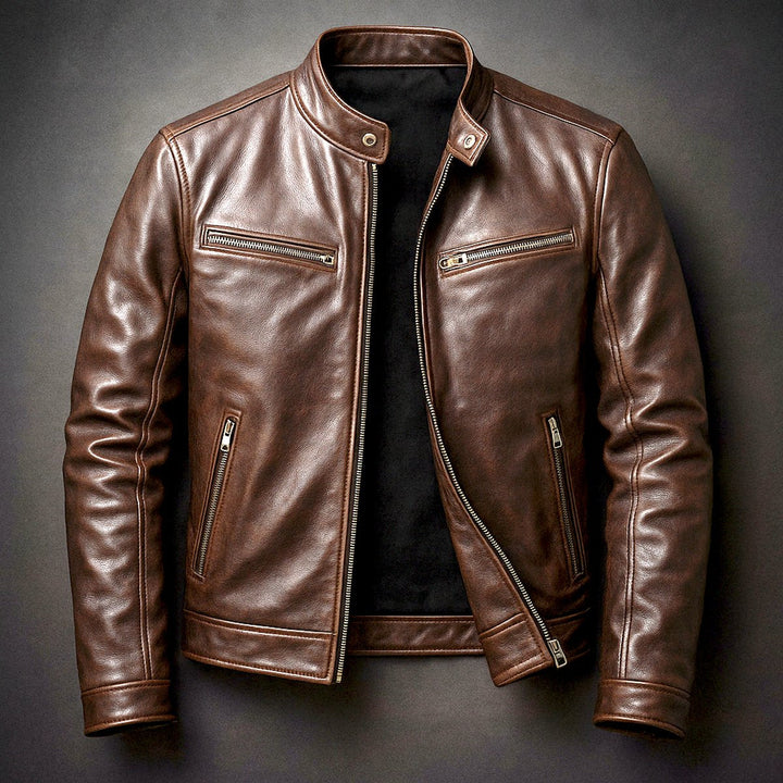 Freddie | Mens Slim-Fit Faux Leather Biker Jacket Zip-Up Moto Coat