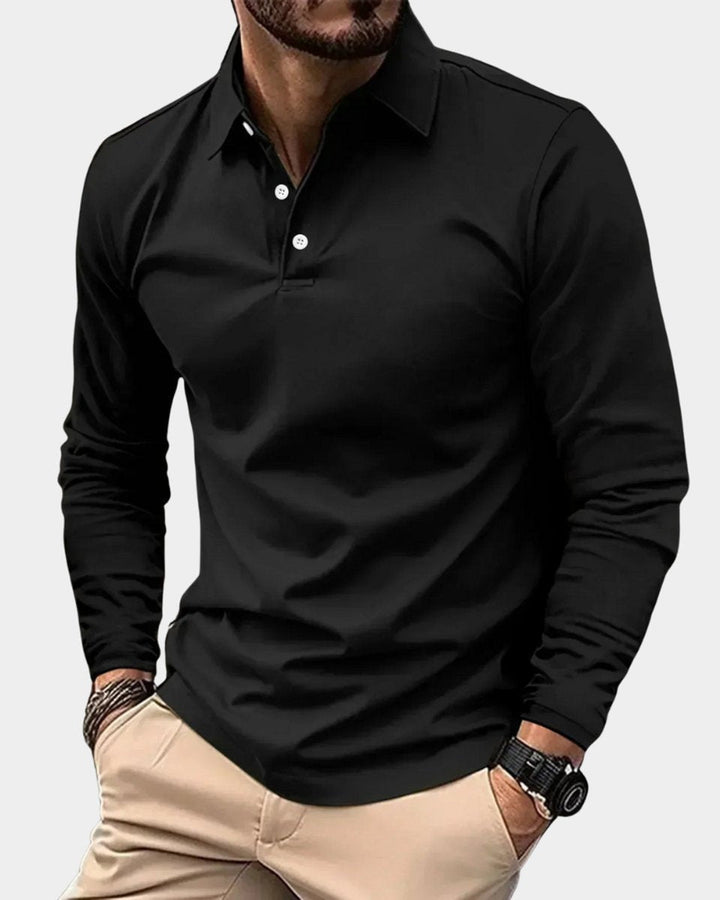 Theo | Men's Long Sleeve Polo Shirt Slim Fit Two-Button Collar