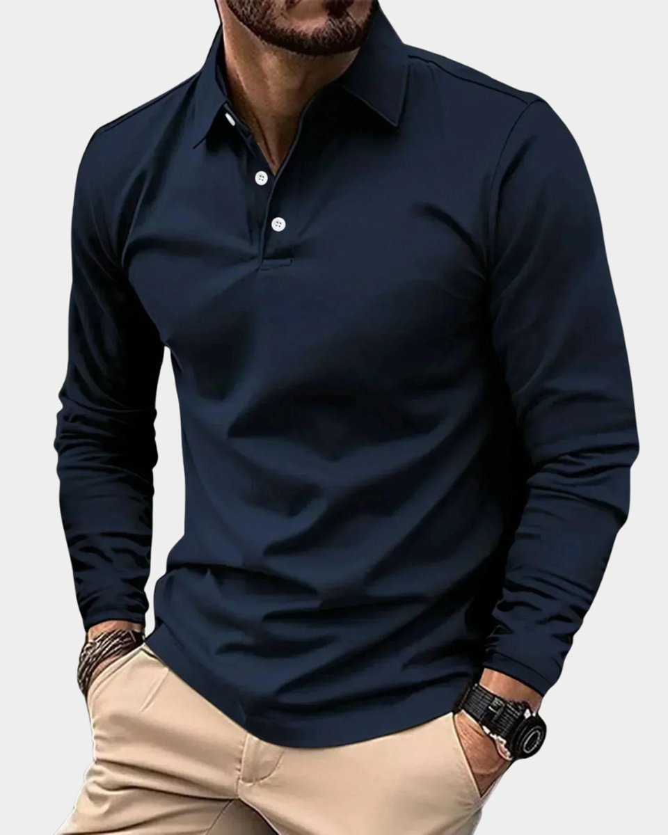 Theo | Men's Long Sleeve Polo Shirt Slim Fit Two-Button Collar