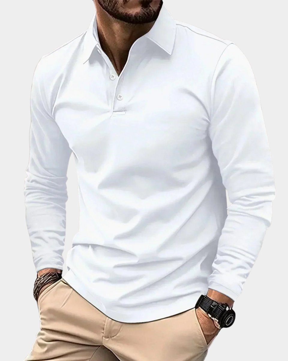 Theo | Men's Long Sleeve Polo Shirt Slim Fit Two-Button Collar