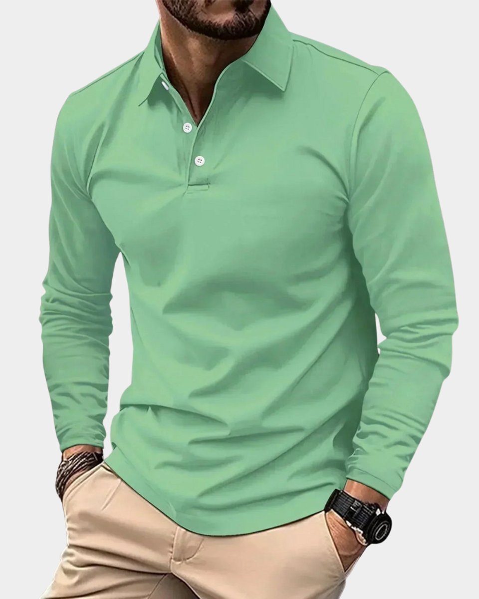 Theo | Men's Long Sleeve Polo Shirt Slim Fit Two-Button Collar