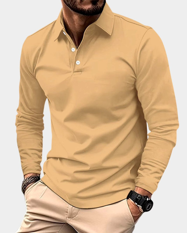 Theo | Men's Long Sleeve Polo Shirt Slim Fit Two-Button Collar