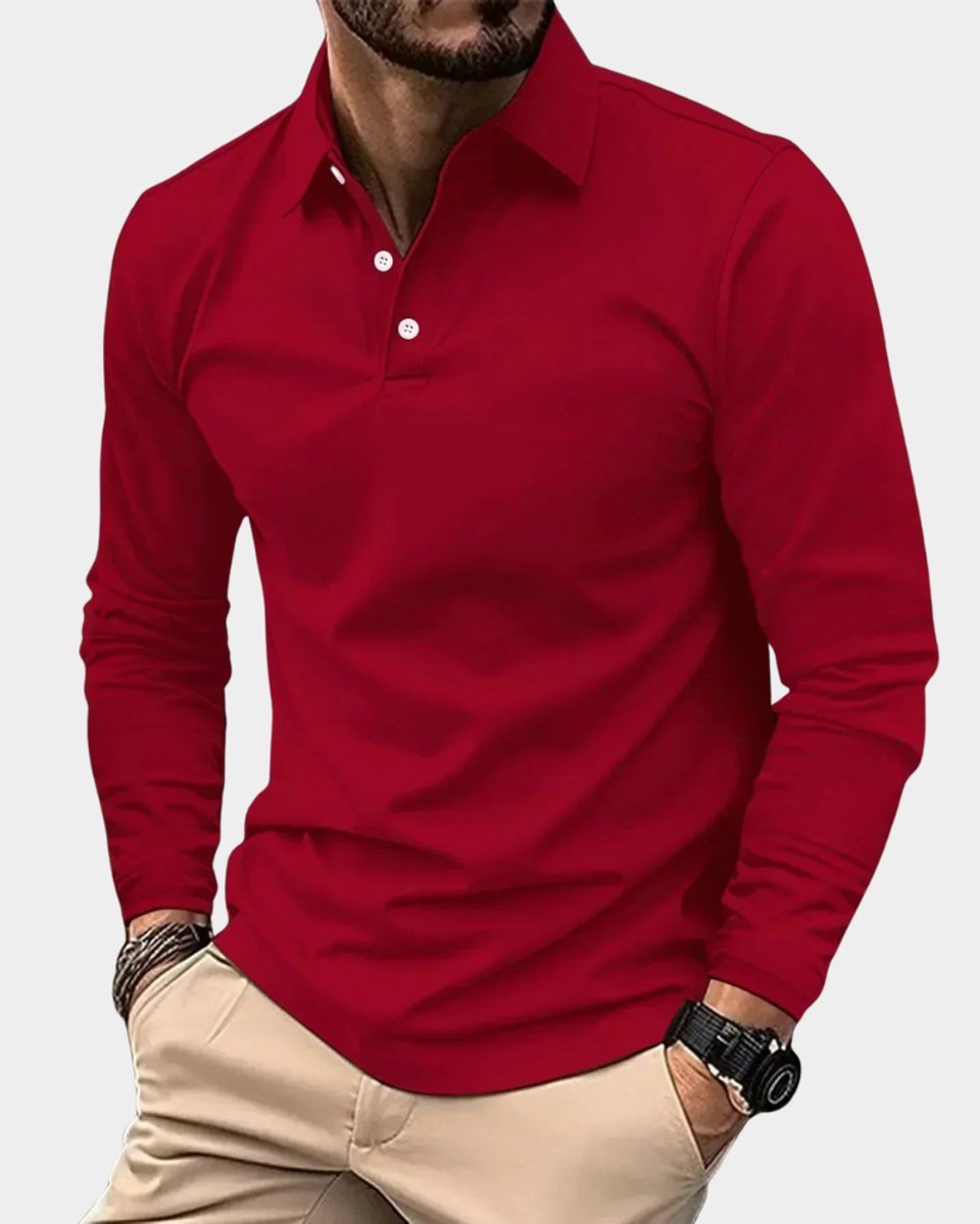Theo | Men's Long Sleeve Polo Shirt Slim Fit Two-Button Collar