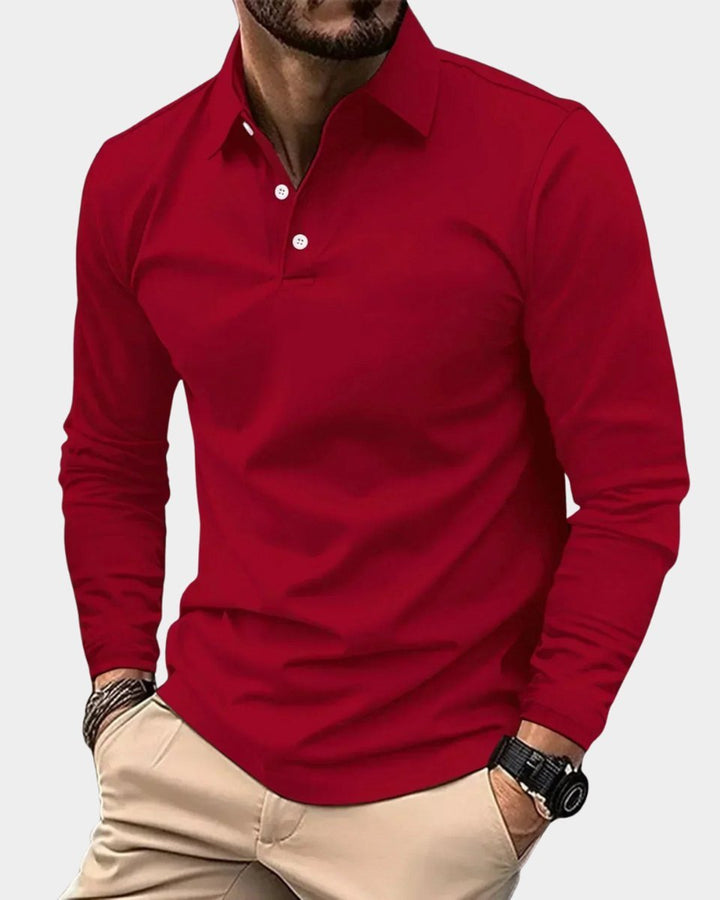 Theo | Men's Long Sleeve Polo Shirt Slim Fit Two-Button Collar
