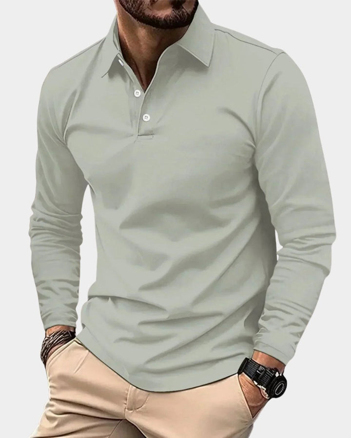 Theo | Men's Long Sleeve Polo Shirt Slim Fit Two-Button Collar