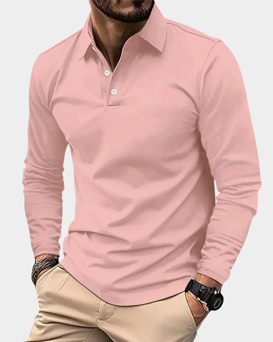 Theo | Men's Long Sleeve Polo Shirt Slim Fit Two-Button Collar