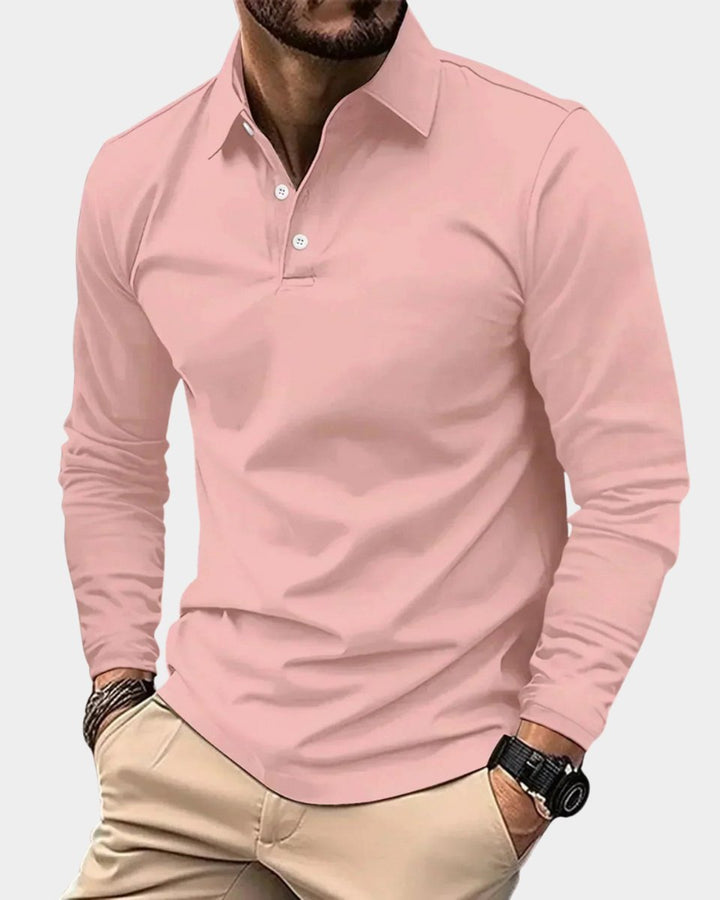 Theo | Men's Long Sleeve Polo Shirt Slim Fit Two-Button Collar