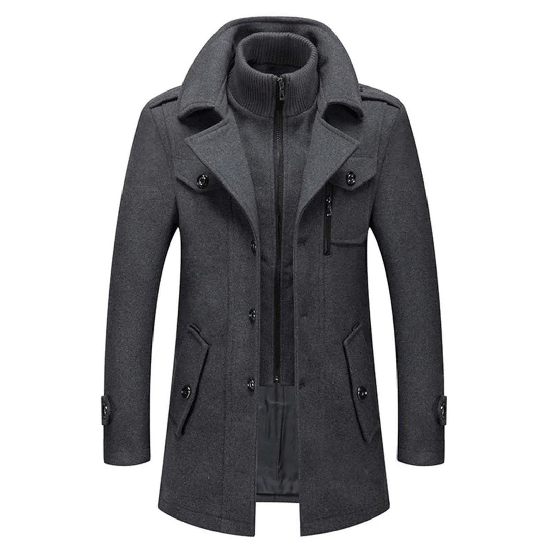 Theo | Men's Slim-Fit Knitted Polo Zip Wool-Blend Winter Overcoat