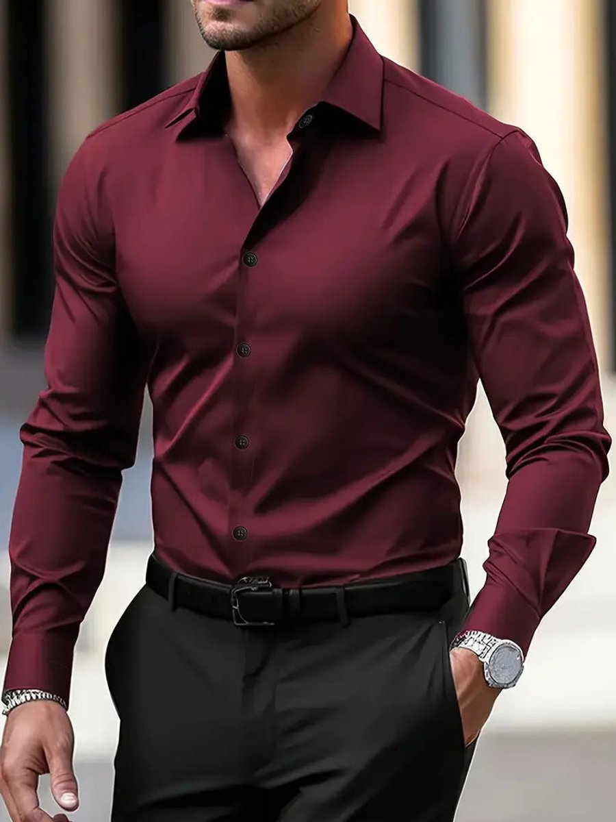 Charlie | Men's Slim-Fit Long-Sleeve Dress Shirt Spread Collar