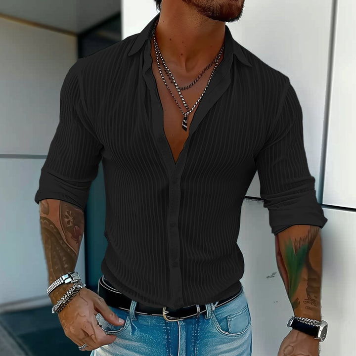 Edward | Men's Slim Fit Ribbed Shirt Long Sleeve Button-Up