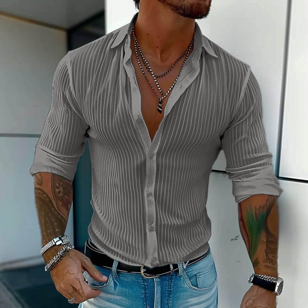 Edward | Men's Slim Fit Ribbed Shirt Long Sleeve Button-Up