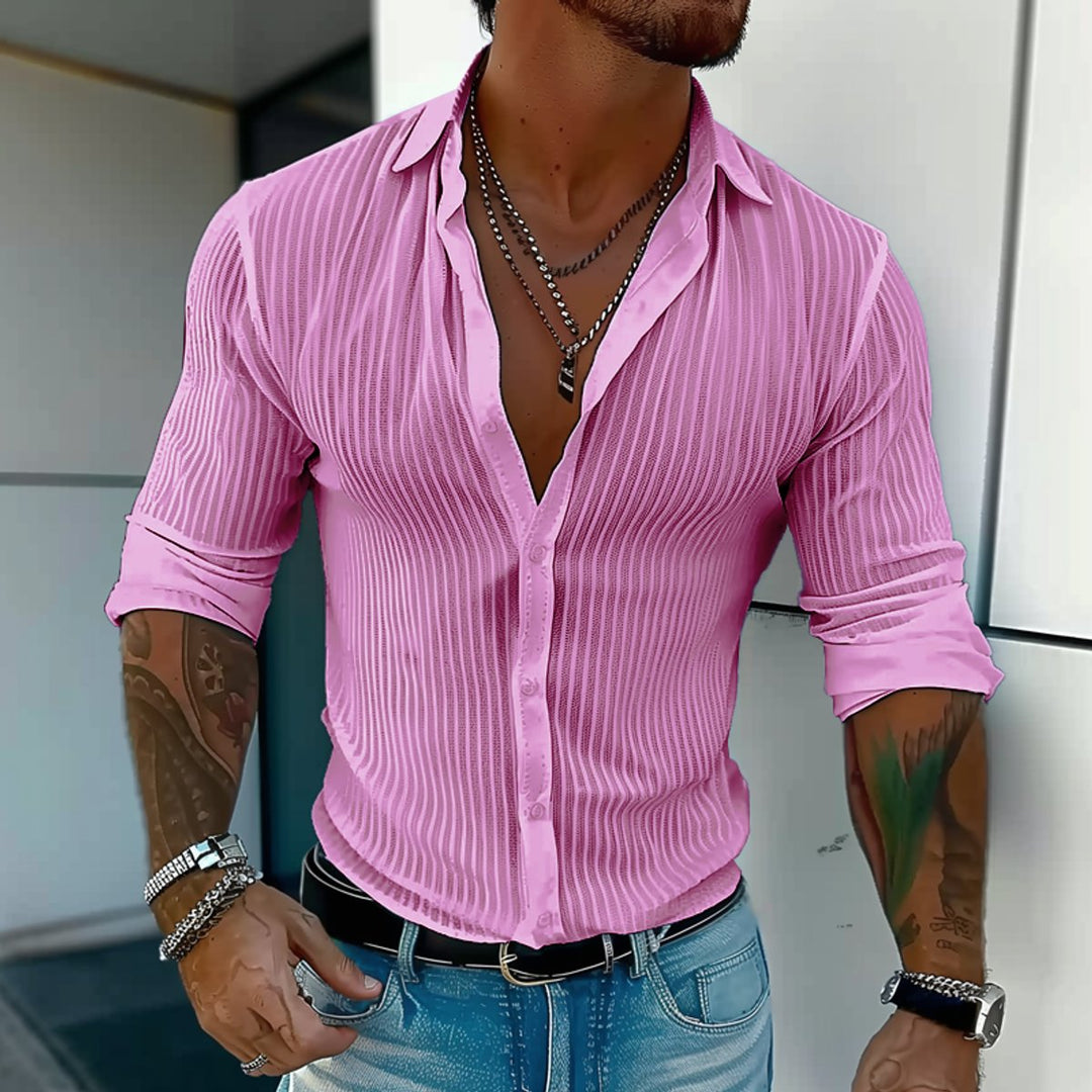Edward | Men's Slim Fit Ribbed Shirt Long Sleeve Button-Up