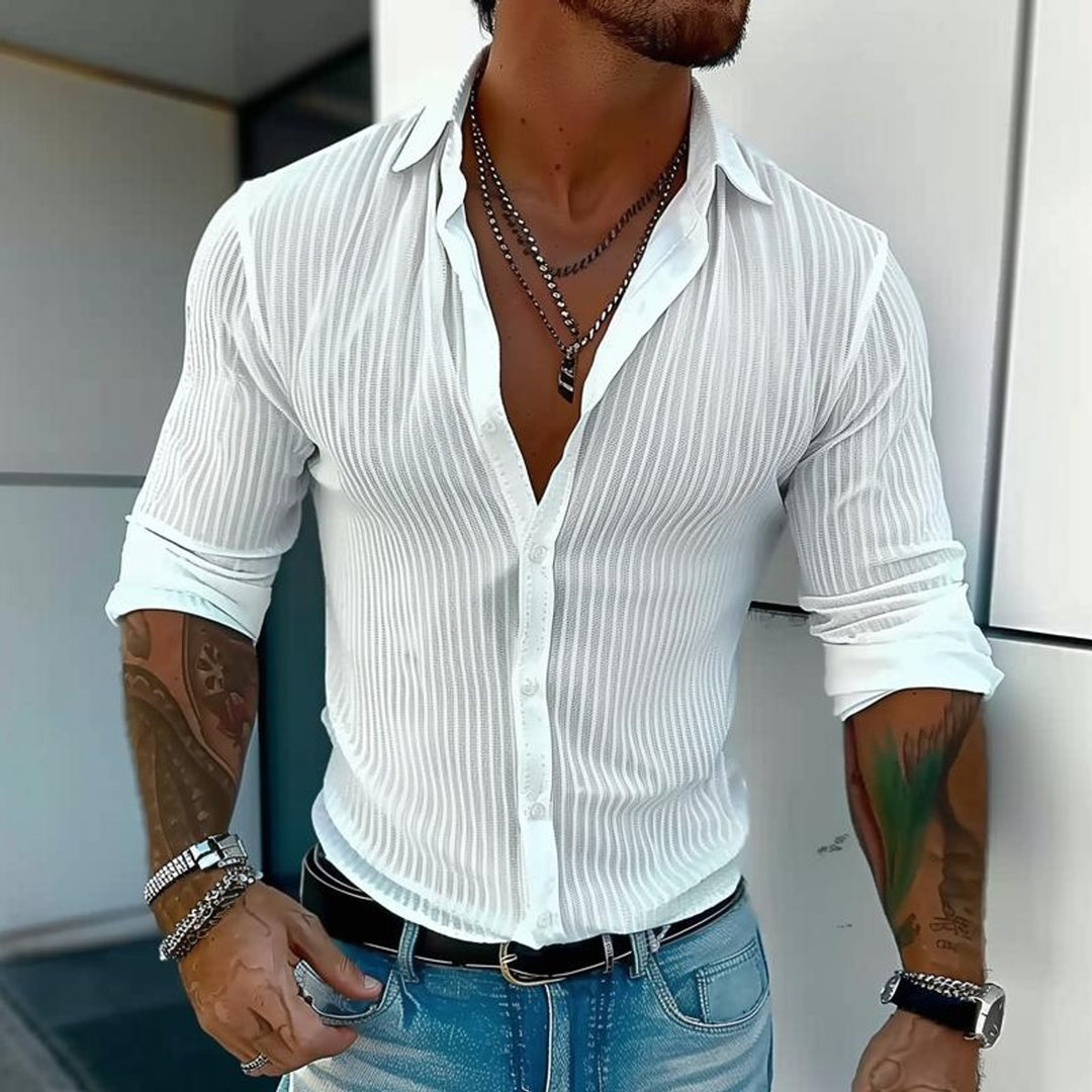 Edward | Men's Slim Fit Ribbed Shirt Long Sleeve Button-Up