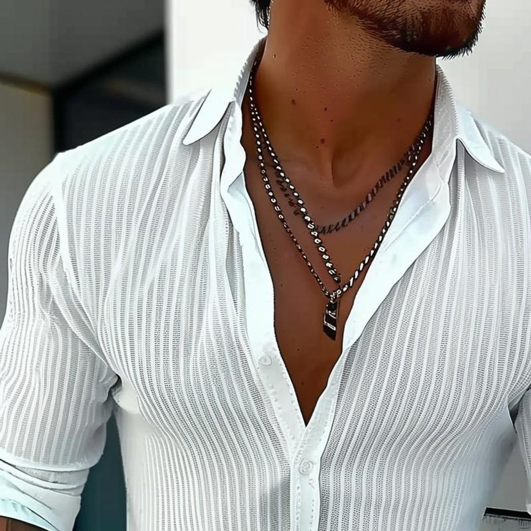 Edward | Men's Slim Fit Ribbed Shirt Long Sleeve Button-Up