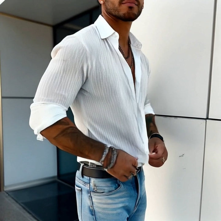 Edward | Men's Slim Fit Ribbed Shirt Long Sleeve Button-Up