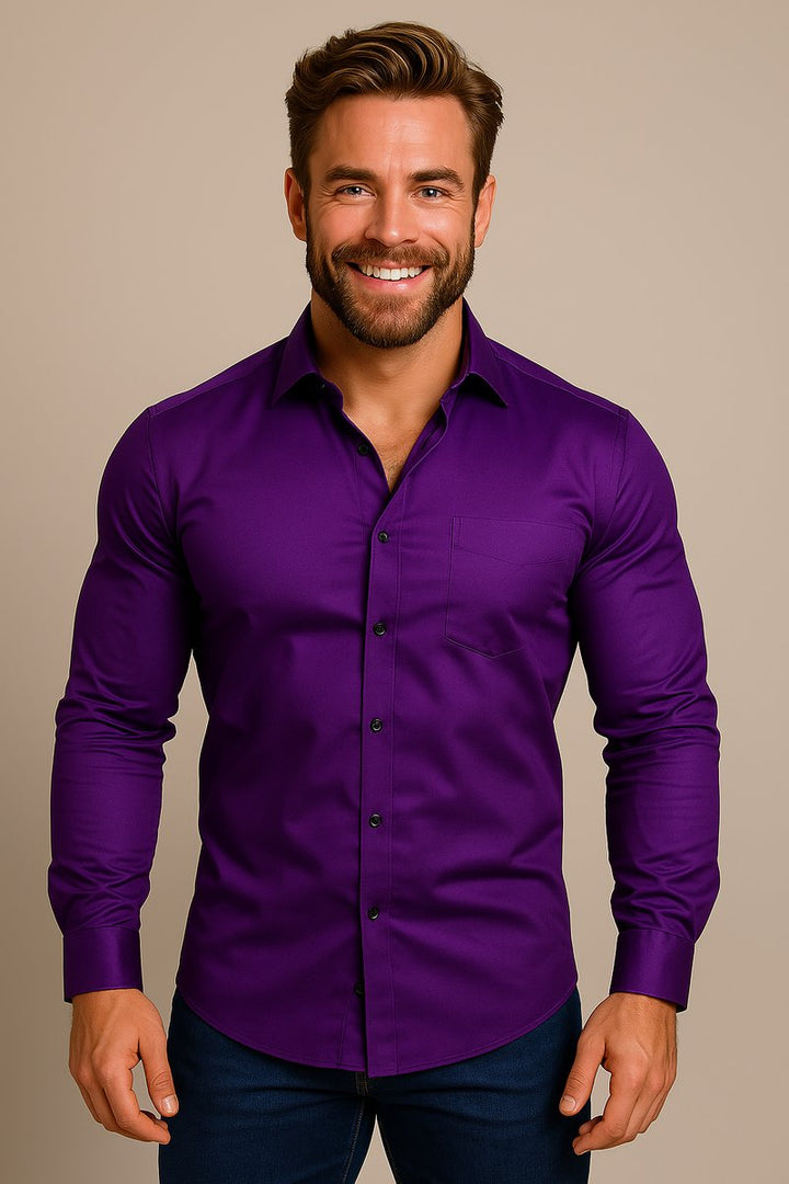 Alfie | Men's Slim Fit Shirt Long Sleeve Point Collar Chest Pocket