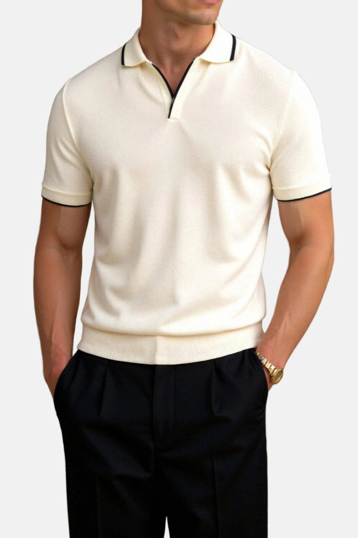 Thomas | Men's Slim-Fit Open-Collar Knit Polo Shirt Contrast Tipped