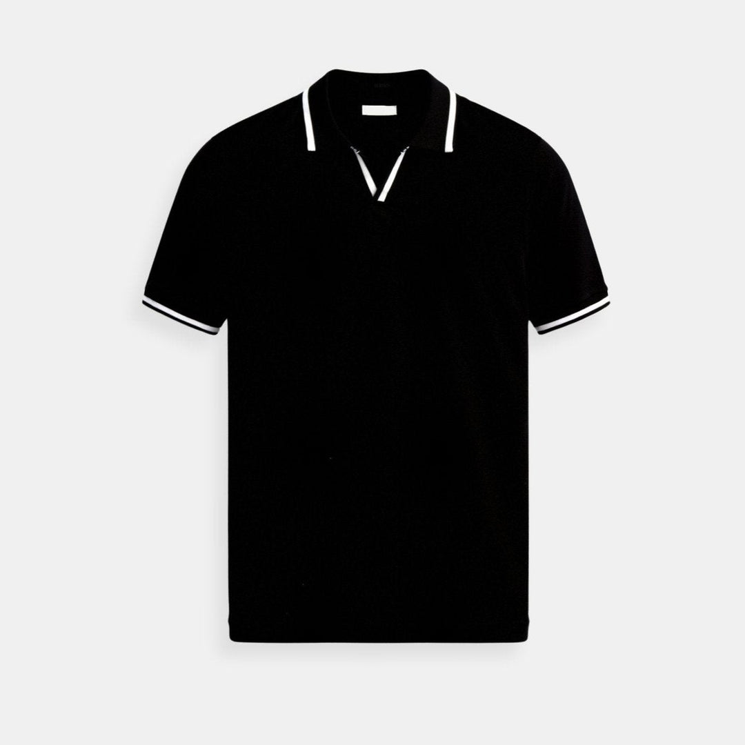 Thomas | Men's Slim-Fit Open-Collar Knit Polo Shirt Contrast Tipped