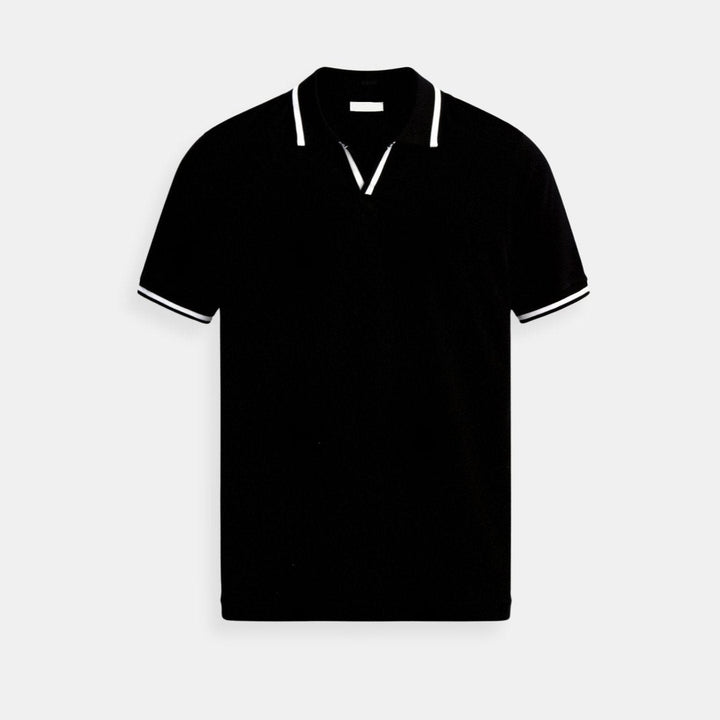 Thomas | Men's Slim-Fit Open-Collar Knit Polo Shirt Contrast Tipped