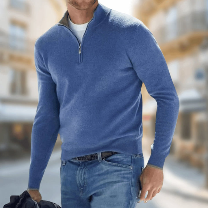 Muhammad | Men's Slim Fit Quarter-Zip Jumper Fine Knit Stand Collar