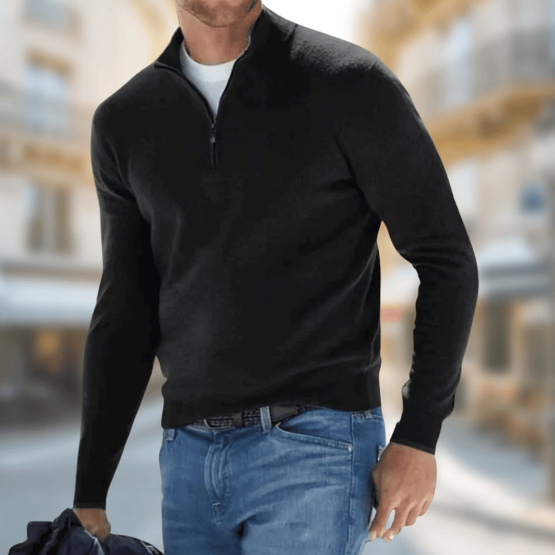 Muhammad | Men's Slim Fit Quarter-Zip Jumper Fine Knit Stand Collar