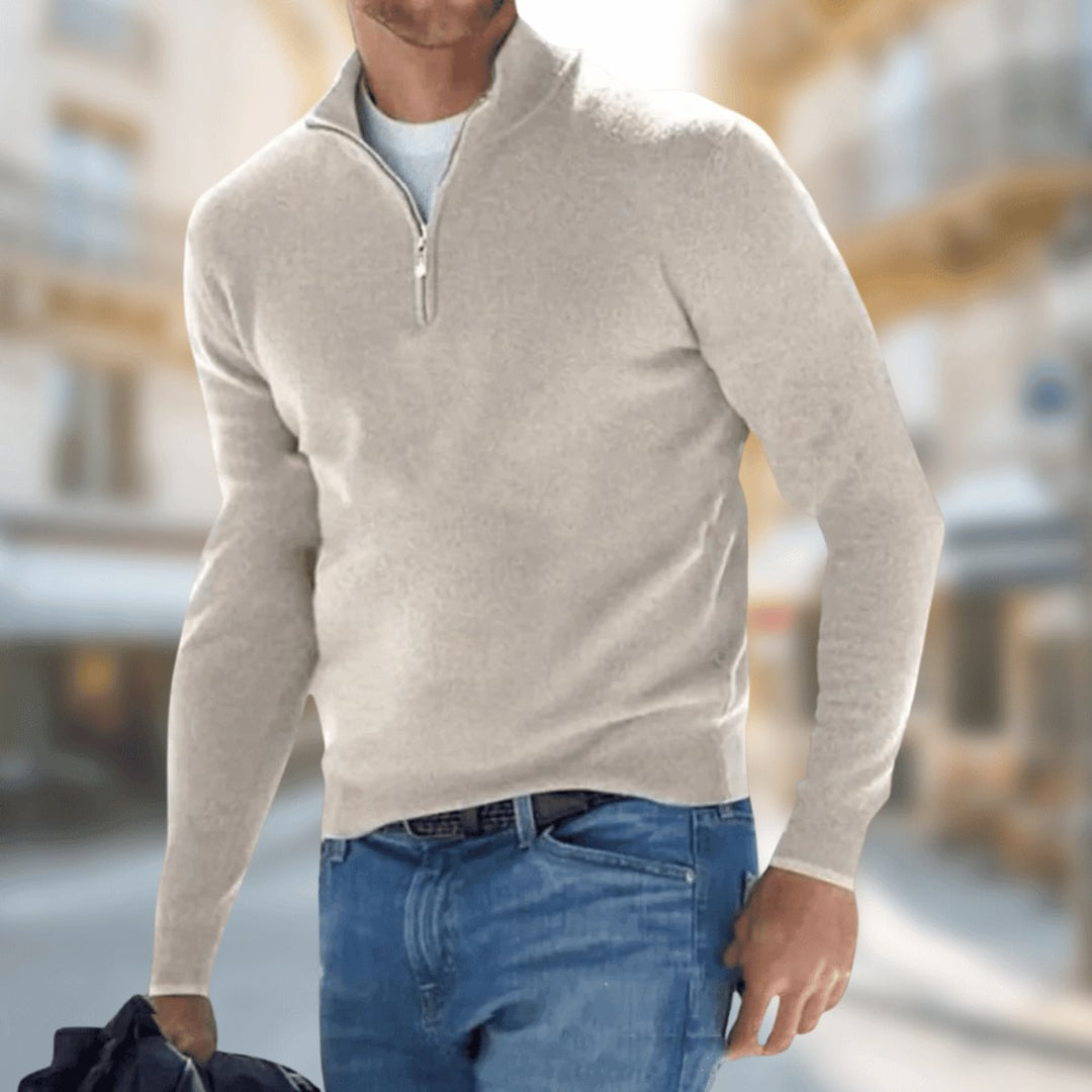 Muhammad | Men's Slim Fit Quarter-Zip Jumper Fine Knit Stand Collar
