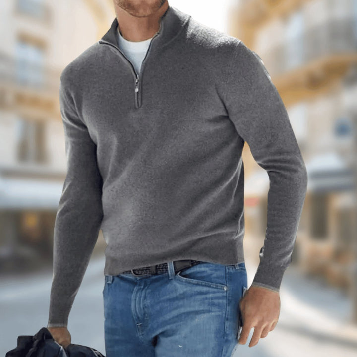 Muhammad | Men's Slim Fit Quarter-Zip Jumper Fine Knit Stand Collar