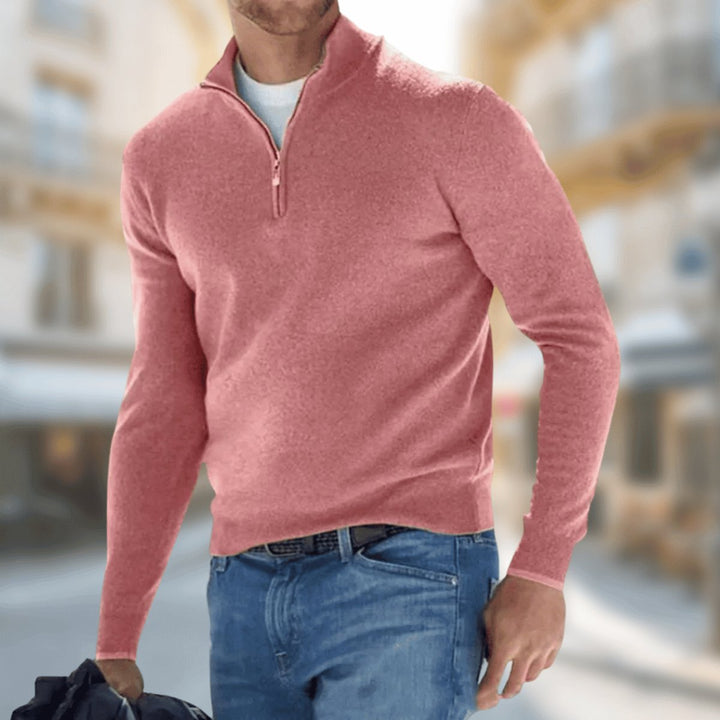 Muhammad | Men's Slim Fit Quarter-Zip Jumper Fine Knit Stand Collar