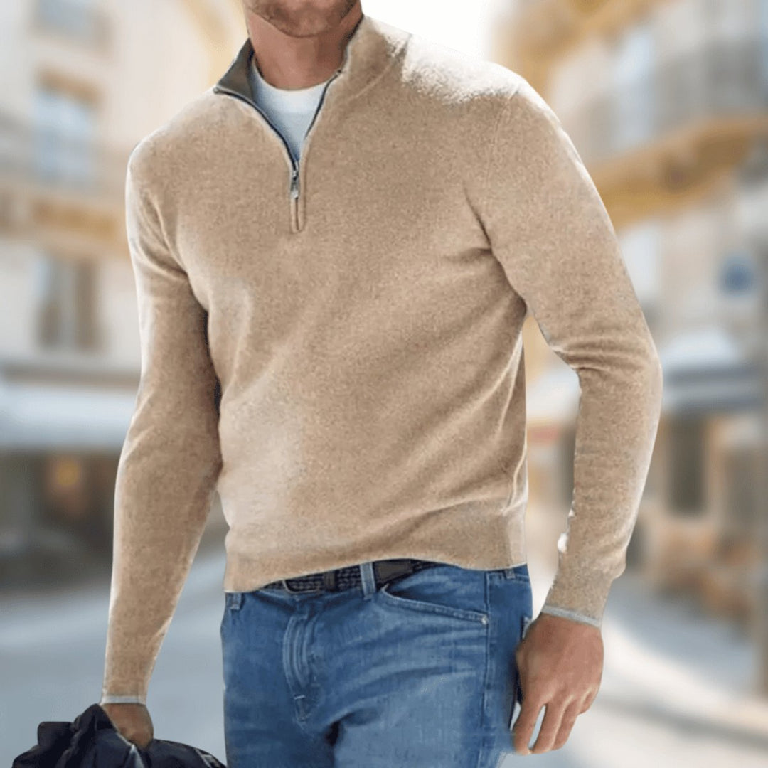 Muhammad | Men's Slim Fit Quarter-Zip Jumper Fine Knit Stand Collar
