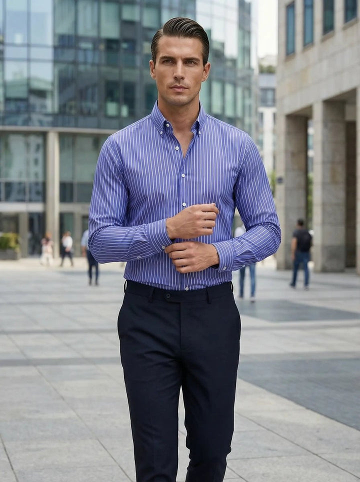 Archie | Men's Slim Fit Striped Shirt Long Sleeve Button-Down Collar
