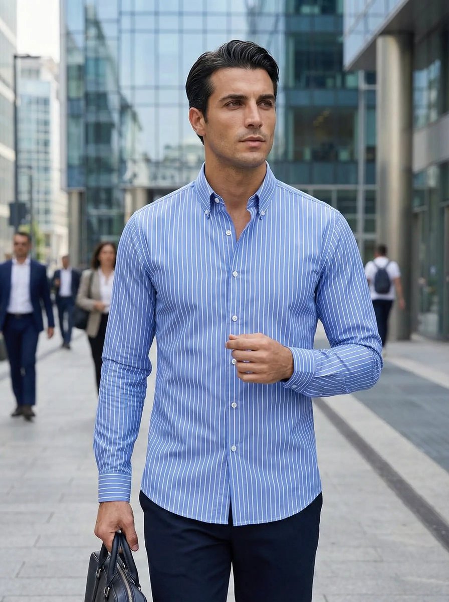 Archie | Men's Slim Fit Striped Shirt Long Sleeve Button-Down Collar
