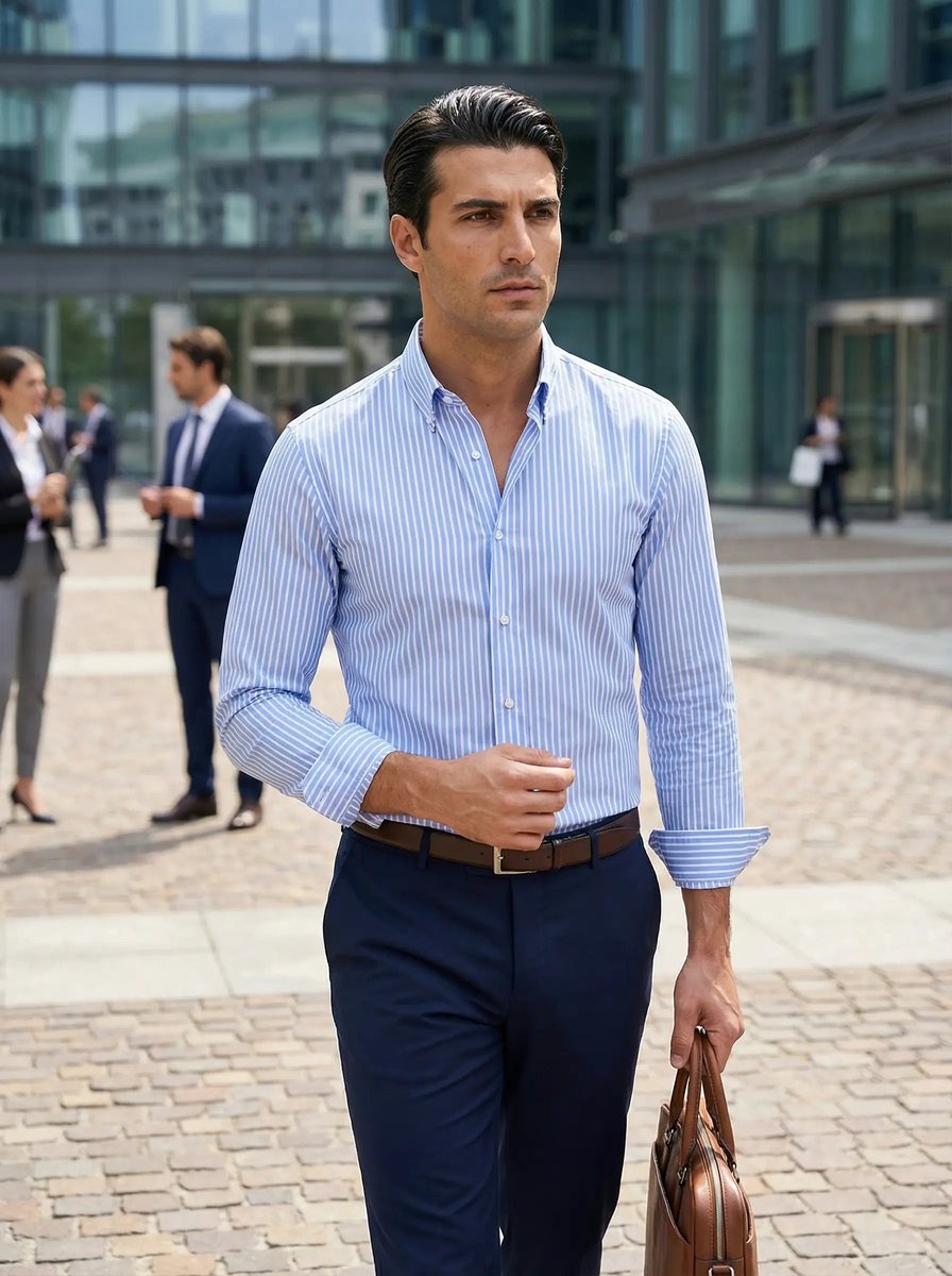 Archie | Men's Slim Fit Striped Shirt Long Sleeve Button-Down Collar