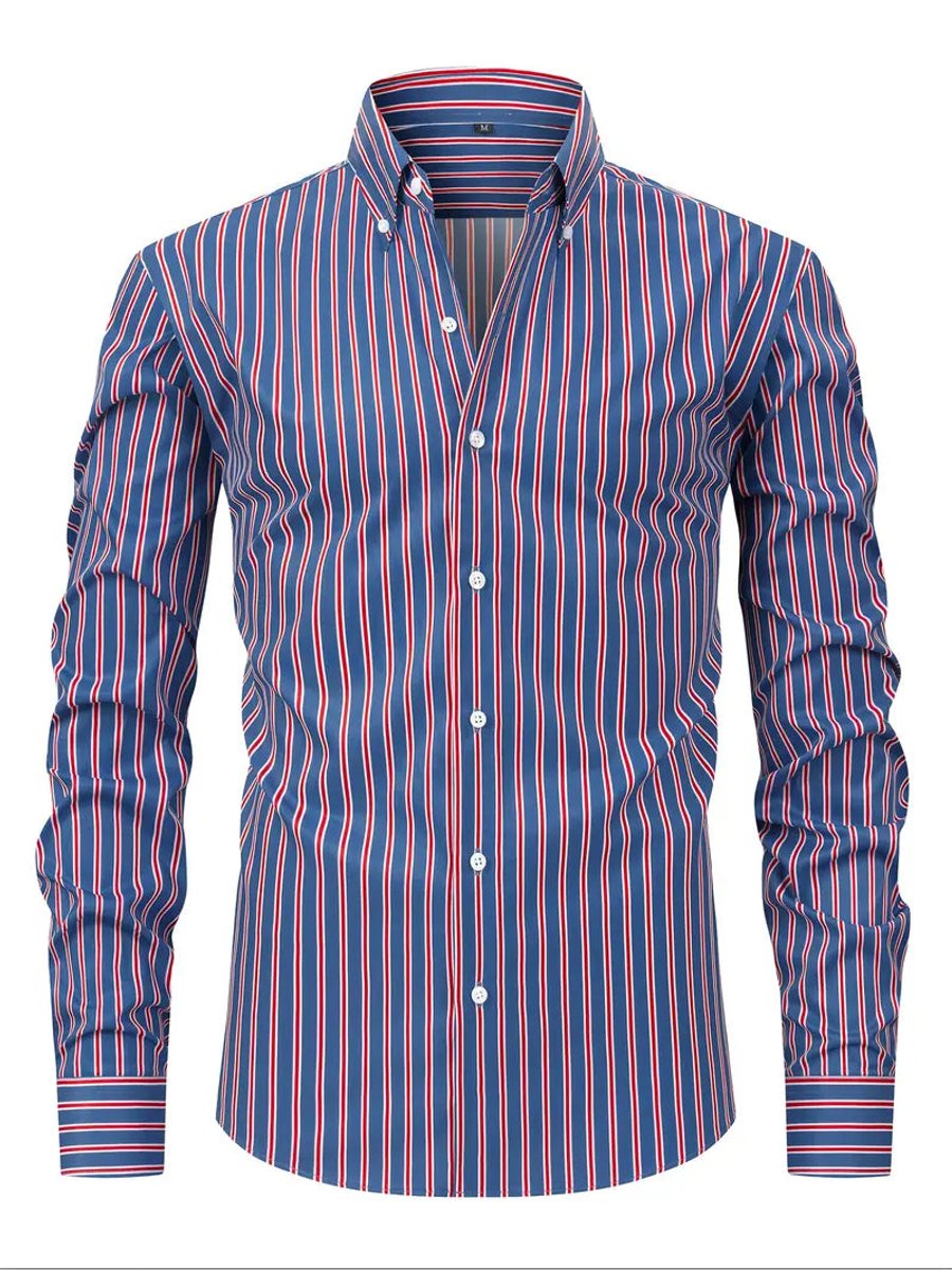 Archie | Men's Slim Fit Striped Shirt Long Sleeve Button-Down Collar