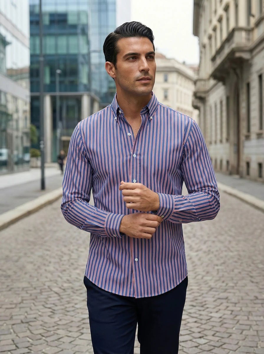 Archie | Men's Slim Fit Striped Shirt Long Sleeve Button-Down Collar