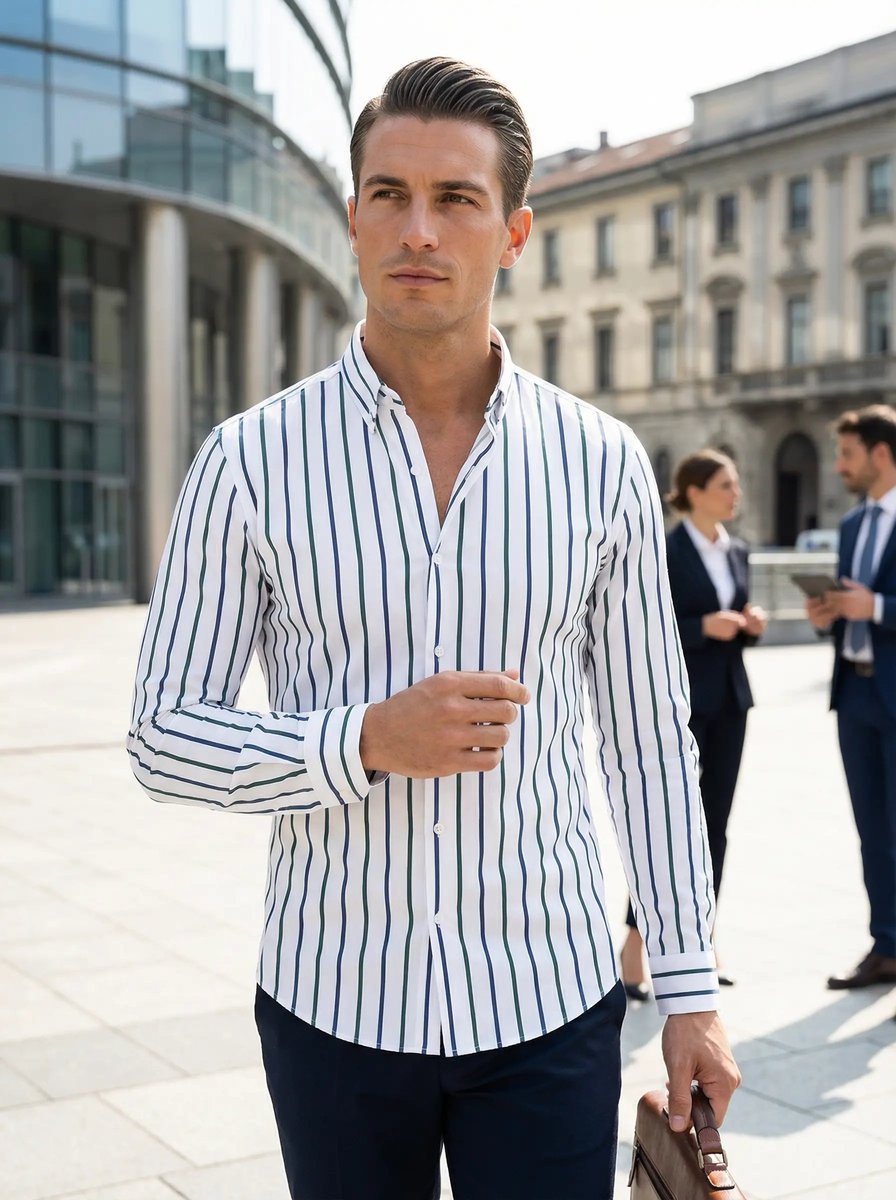 Archie | Men's Slim Fit Striped Shirt Long Sleeve Button-Down Collar