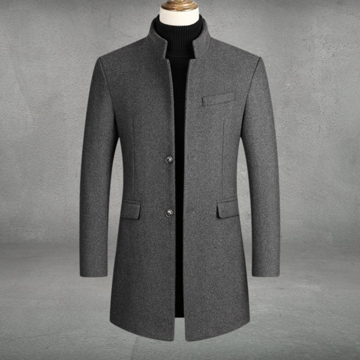 Archie | Men's Slim-Fit Wool-Blend Standing-Collar Overcoat Knitted Polo Layer