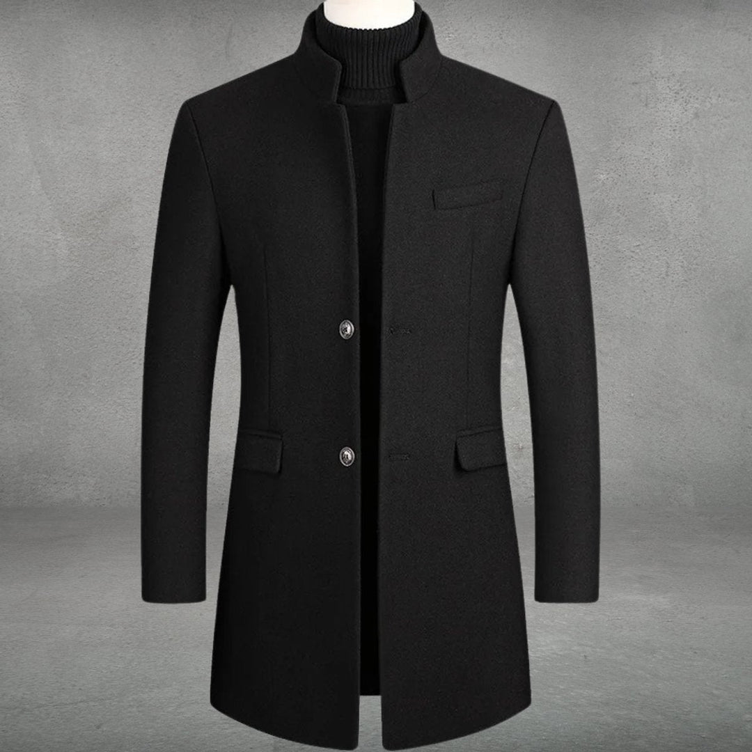 Archie | Men's Slim-Fit Wool-Blend Standing-Collar Overcoat Knitted Polo Layer
