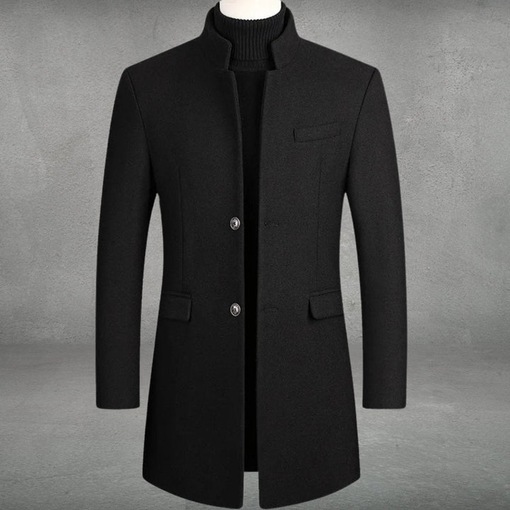 Archie | Men's Slim-Fit Wool-Blend Standing-Collar Overcoat Knitted Polo Layer