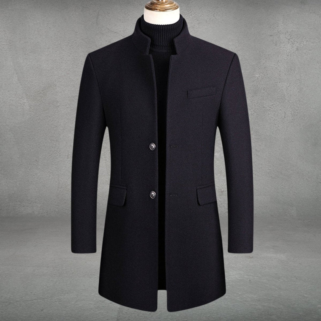 Archie | Men's Slim-Fit Wool-Blend Standing-Collar Overcoat Knitted Polo Layer