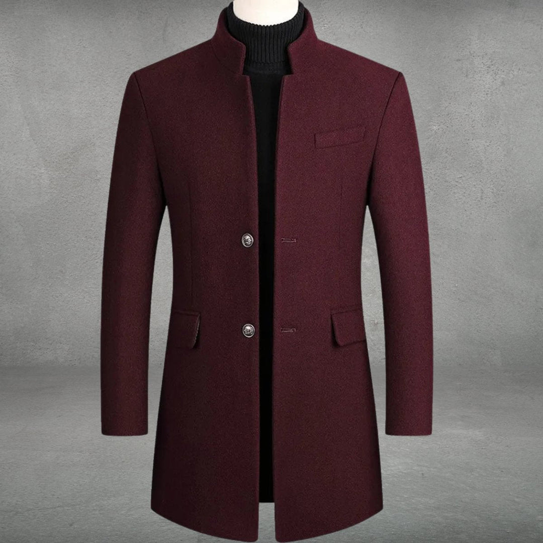 Archie | Men's Slim-Fit Wool-Blend Standing-Collar Overcoat Knitted Polo Layer