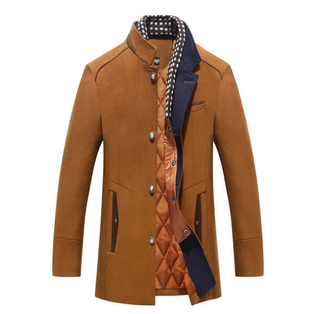 Oliver | Men's Slim-Fit Wool-Feel Overcoat Detachable Collar Mens Jacket