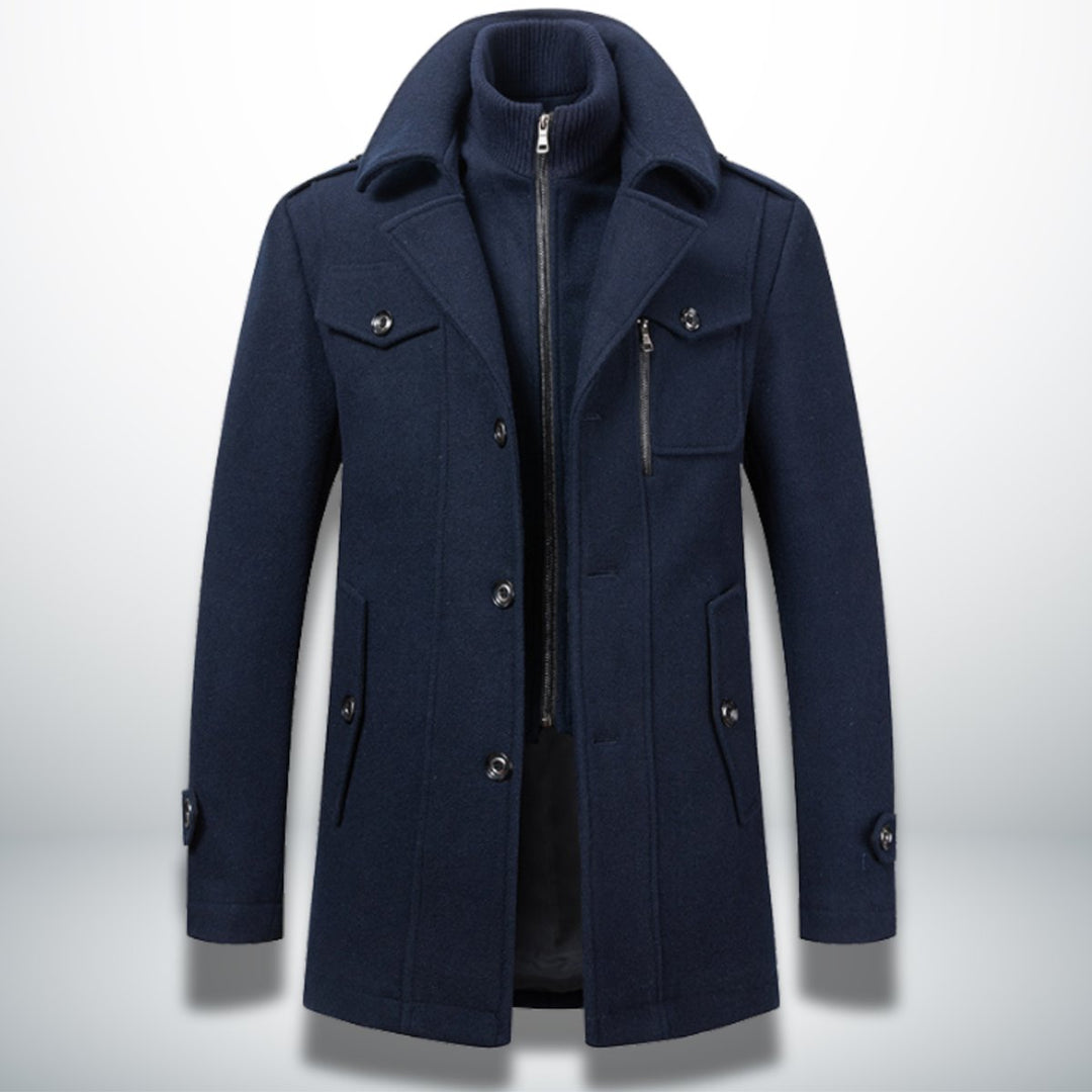 George | Mens Smart-Casual Wool-Blend Button-Front Overcoat Knitted Zip Inner