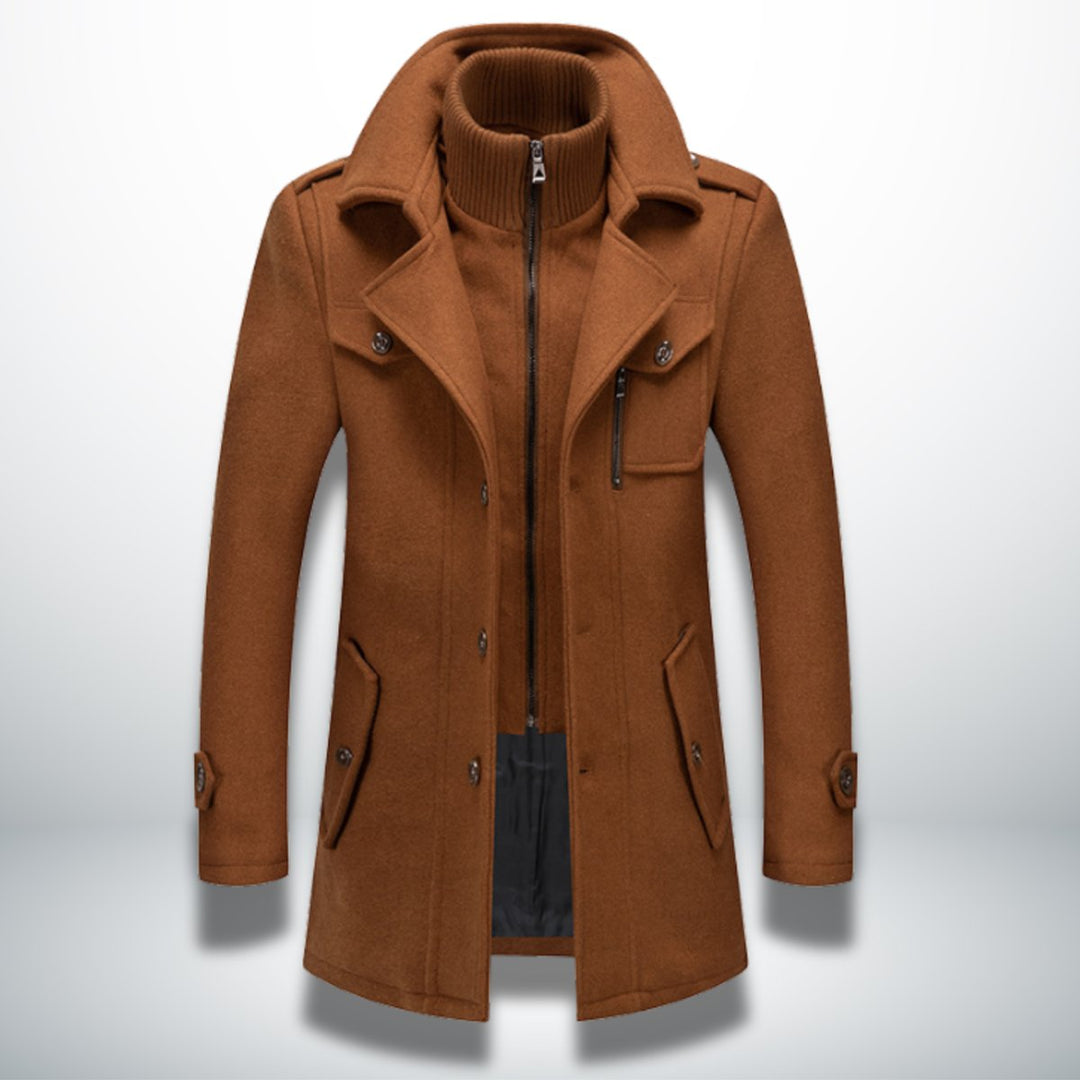 George | Mens Smart-Casual Wool-Blend Button-Front Overcoat Knitted Zip Inner