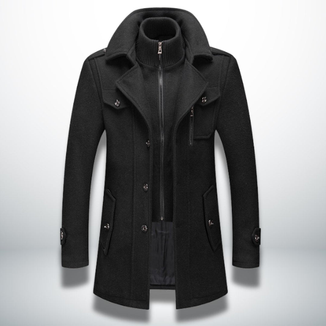 George | Mens Smart-Casual Wool-Blend Button-Front Overcoat Knitted Zip Inner