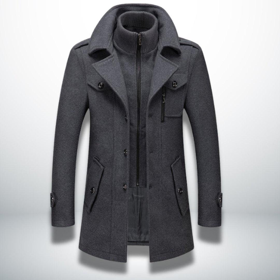 George | Mens Smart-Casual Wool-Blend Button-Front Overcoat Knitted Zip Inner