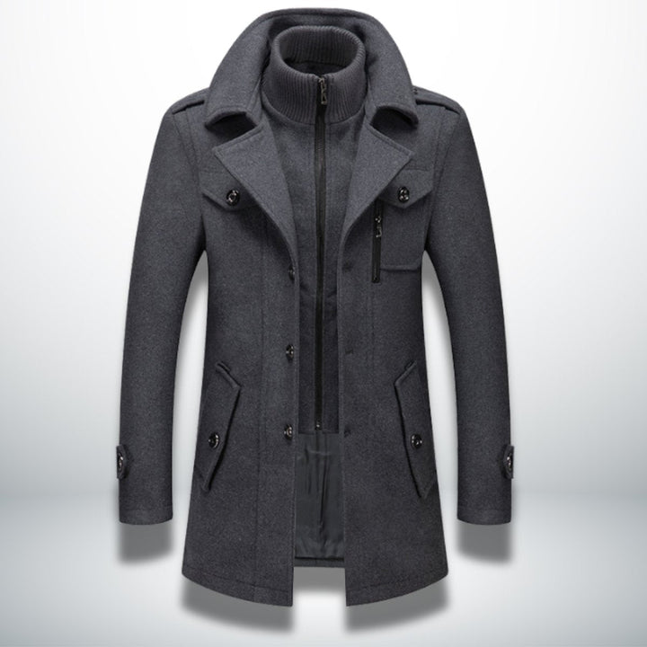 George | Mens Smart-Casual Wool-Blend Button-Front Overcoat Knitted Zip Inner