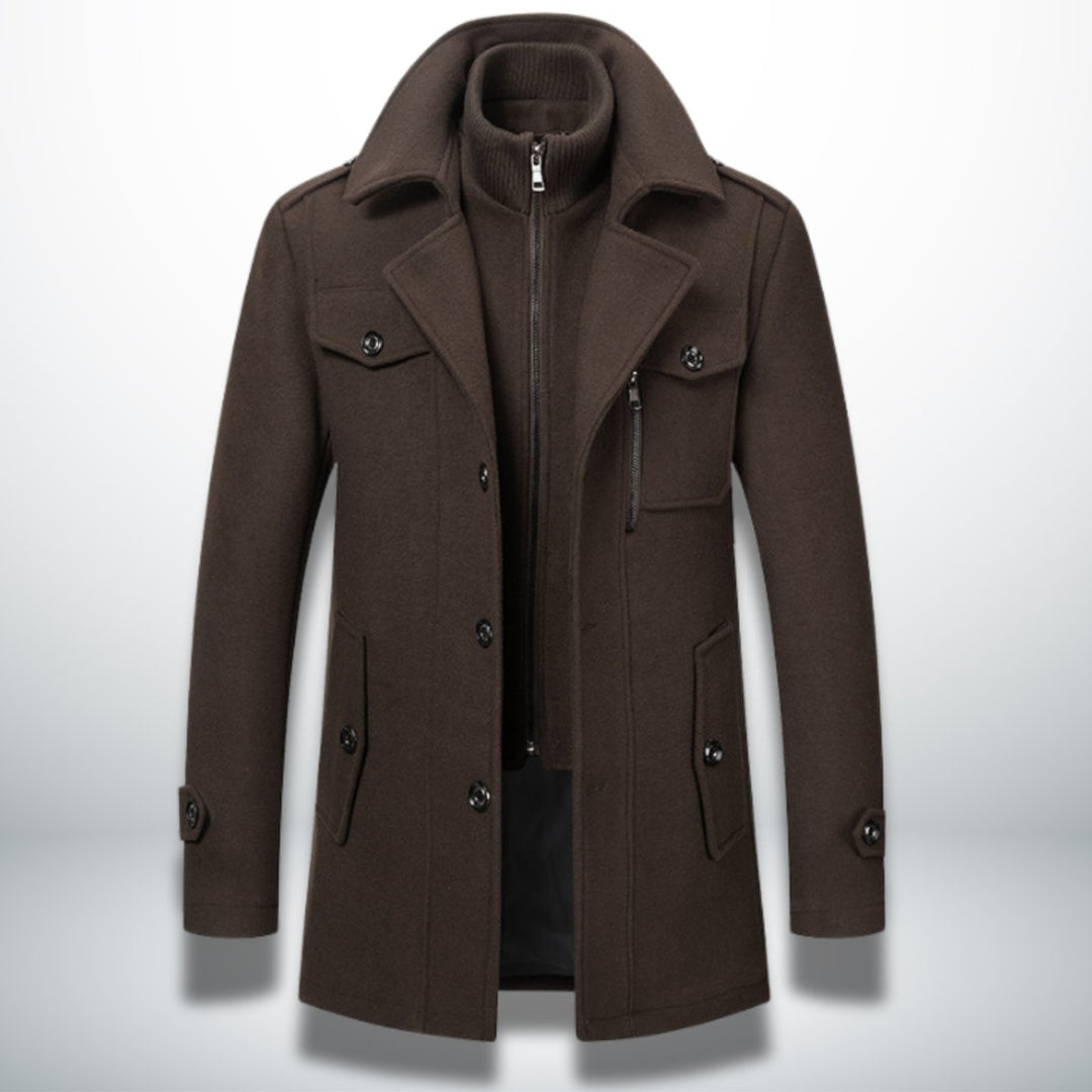 George | Mens Smart-Casual Wool-Blend Button-Front Overcoat Knitted Zip Inner