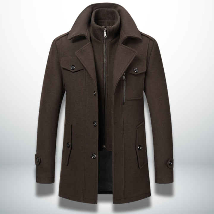 George | Mens Smart-Casual Wool-Blend Button-Front Overcoat Knitted Zip Inner