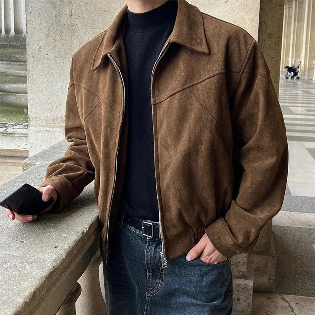 Charlie | Men's Smooth Suede Zip-Up Bomber Jacket
